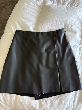 Zara Black Faux Leather Mini Skirt with Side Seam Detail